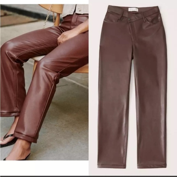 Abercrombie & Fitch Crossover Waist Vegan Leather Dad Pants- Size 32 = Size 14 - Picture 3 of 14